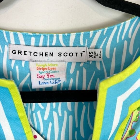 Gretchen Scott Designs Split Neck Jersey Dress Size XS Mystic Garden Turquoise - Picture 8 of 10